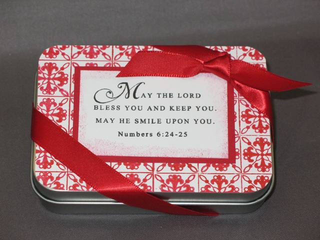 I put tea bags and sugar packets in this tin for a friend.<br />
Cardstock: Pure Poppy and...
