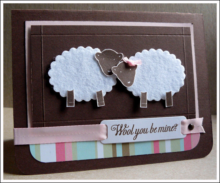 Valentine card made using the My Punny Valentine set.  I cut the sheep bodies from white felt....