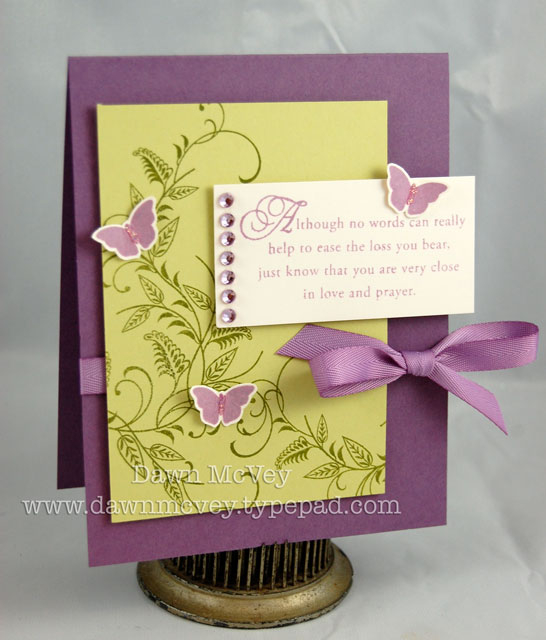 Paper: plum pudding, spring moss, vintage cream<br />
Stamps: With Sympathy<br />
Ink: ripe...