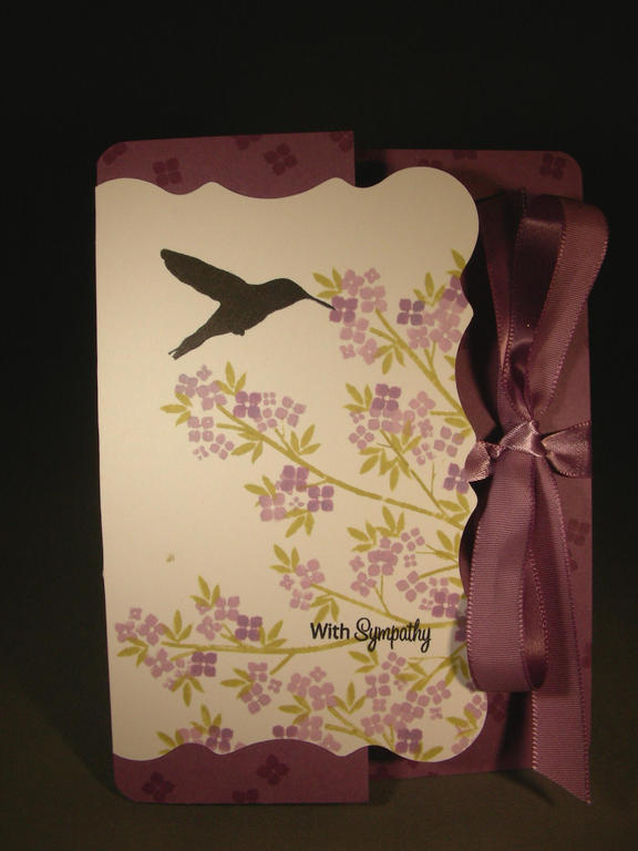 All products are from Papertrey except black ink (SU!).  The card ties shut with some yummy plum...