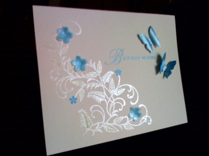 Pearl Ex on glue pad With Sympathy, vellum punched flowers, Butterfly Kisses