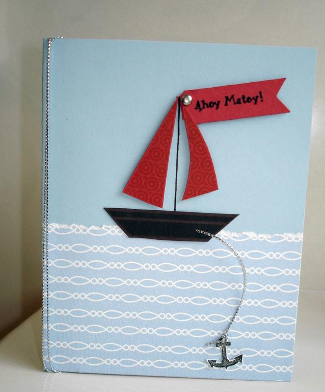 Ahoy Matey!<br />
Previous stamp set: Men of life<br />
Used silver cord to attach the anchor...