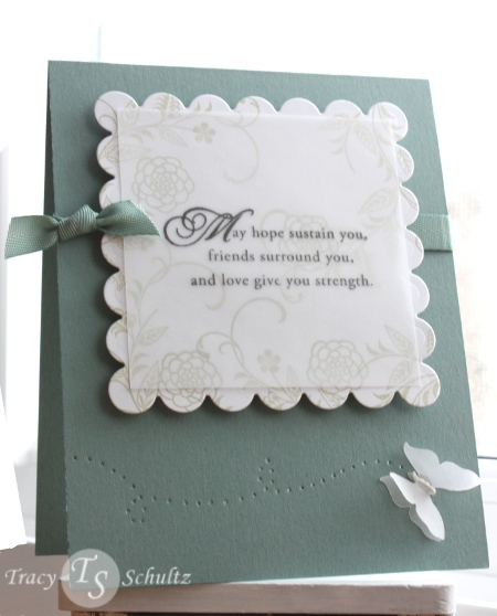 Sympathy card featuring the new With Sympathy set. Simple white layer cut out with square...