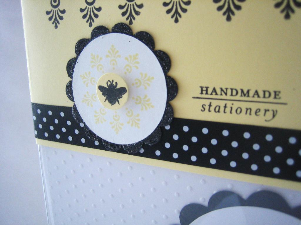 A close up of the gift box label with a little Martha Stewert micro glitter to kick the black...