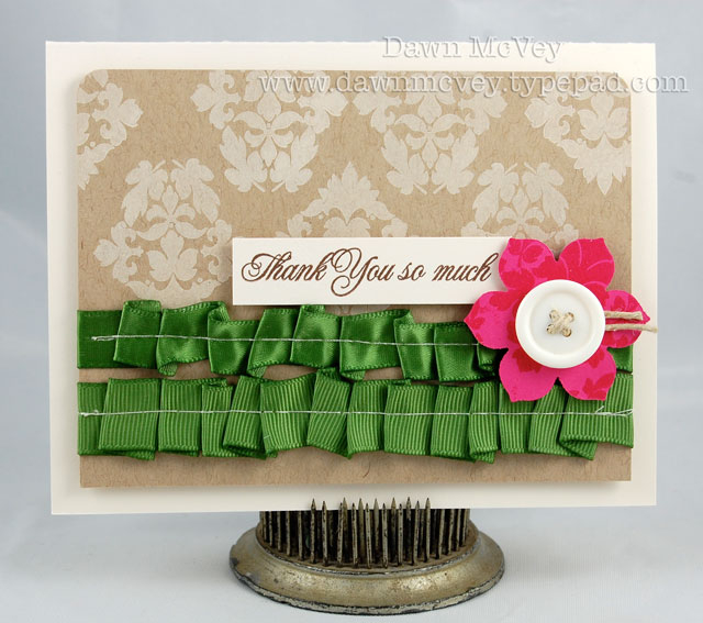 Paper: vintage cream, kraft, raspberry fizz<br />
Stamps: Damask Designs<br />
Ink: vintage...