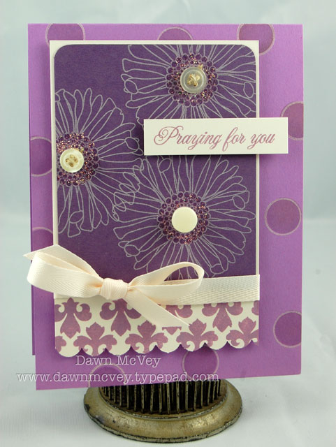 Paper: plum pudding, vintage cream, SU! orchid opulance<br />
Stamps: Damask Designs, Friends...