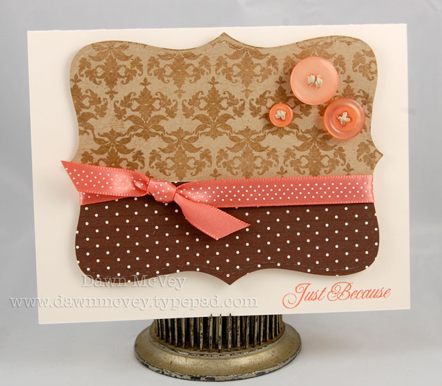 Paper: vintage cream, kraft, bitty dot basics-dark chocolate<br />
Stamps: Damask Designs<br />...