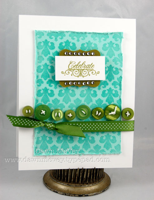 Paper: stamper's select white, aqua mist, ripe avocado<br />
Stamps: Damask Designs,...