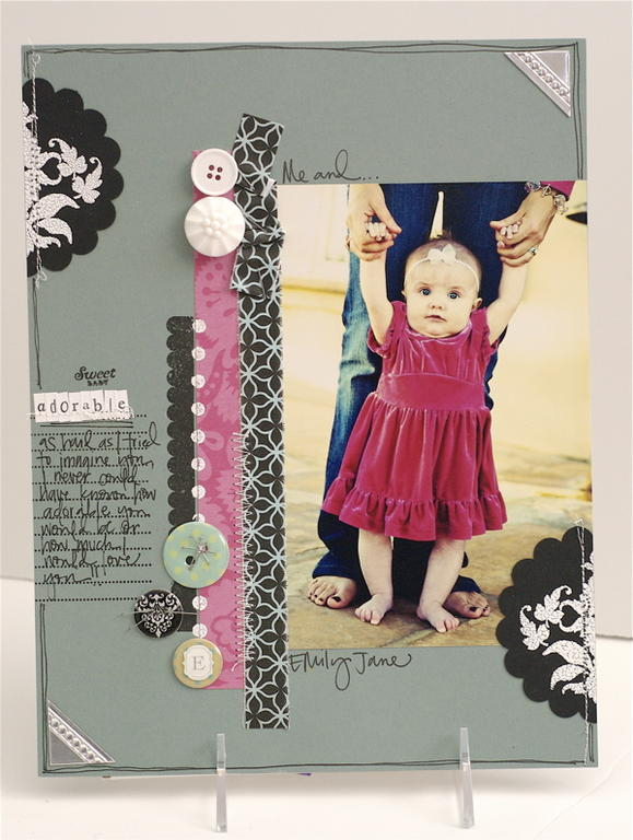 I LOVE the Fresh Snow Ink and used it quite a bit on this layout along with some white embossing...