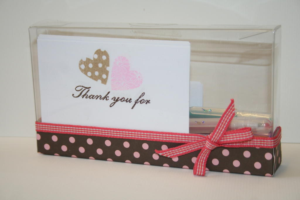 Thank you gift cards.<br />
Made using half of the box that the stamps come in.<br />
Notes...