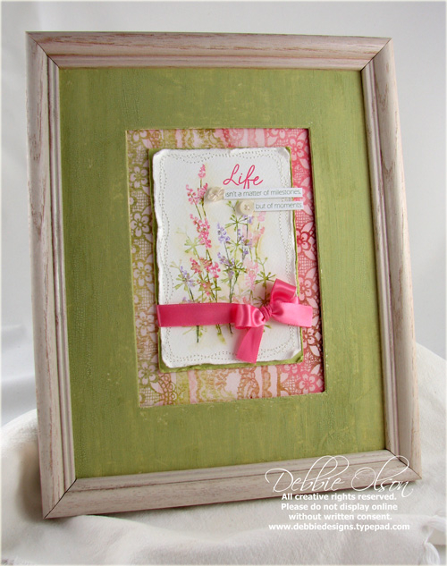 Framed Life Piece<br />
Stamps: Life<br />
Papers: Basic Grey Porcelain, watercolor paper<br...