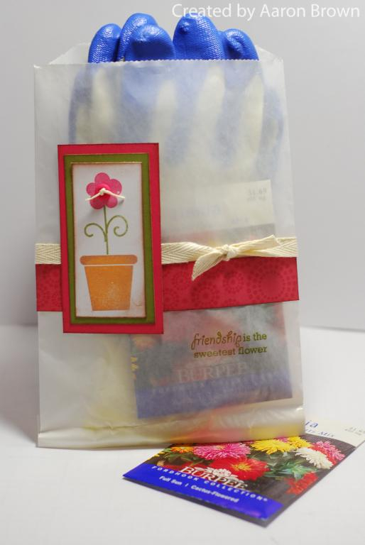 A Garden Friendship gift using Glassine bag, seeds, garden gloves and Greenthumb stamp set