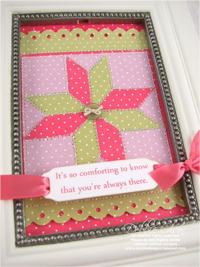 Detail of Paper-Pieced Quilt Side of framed piece<br />
Stamps: Mother, Mega Mixed Messages,...