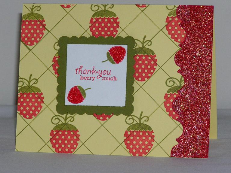 Grid from Guidelines.  Strawberries and sentiment from Green Thumb. Pure Poppy strip trimmed...