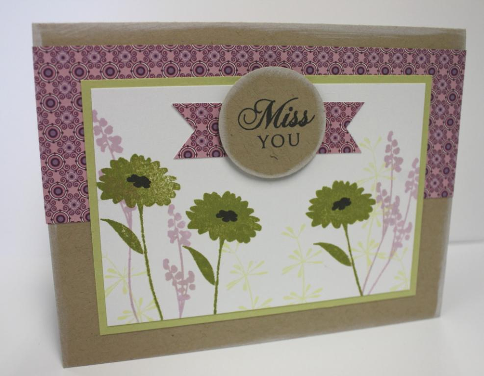 Supplies:  Life stamp set, Miss You from Mega Mixed Messages, Guidelines Patterned Paper, Kraft...