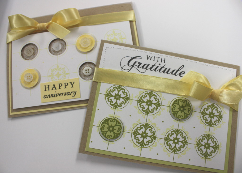 Supplies:  Kraft Cardstock, White Cardstock, Lemon Tart ribbon, Ripe Avocado, True Black, Lemon...