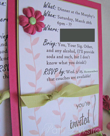 This is the invitation.  I stamped the vine image from Beyond Basic Borders in Sweet Blush....
