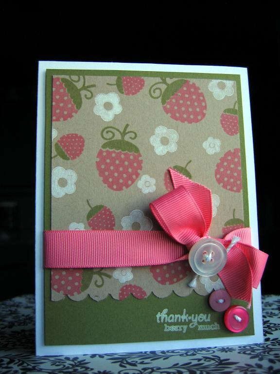 Stamps used:  Green Thumb<br />
Colors:  Berry Sorbet, Ripe Avocado &amp; Kraft<br />
Maile Belles