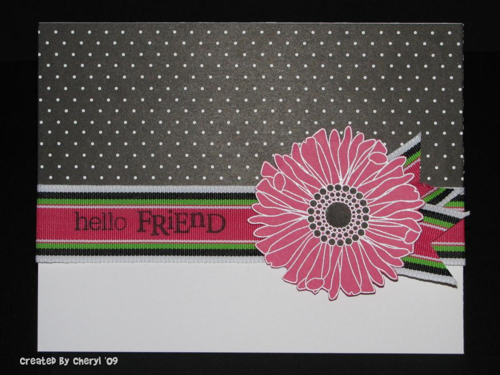 I heat embossed the flower on Raspberry Fizz paper, filled in the center with black marker and...