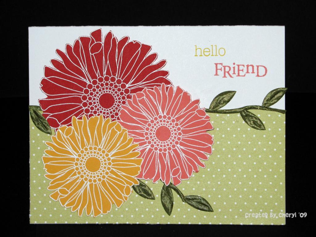I heat embossed the flowers on Pure Poppy, Berry Sorbet and Summer Sunrise cardstock.