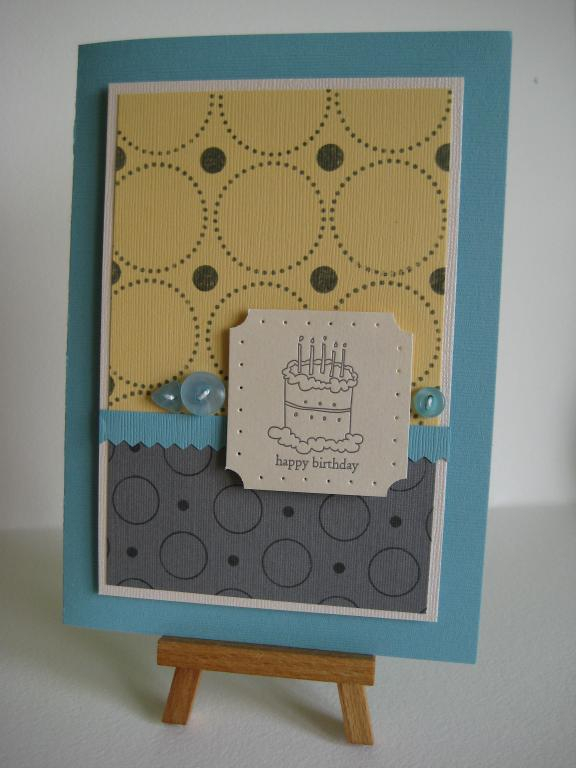 Tara Simmons March GSS Entry - Teal, Grey, Yellow and Pearl White bday card using PTI sets...