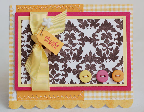 I did this one for Dawn&#039;s color challenge. I used Damask Designs and PTI cardstocks.