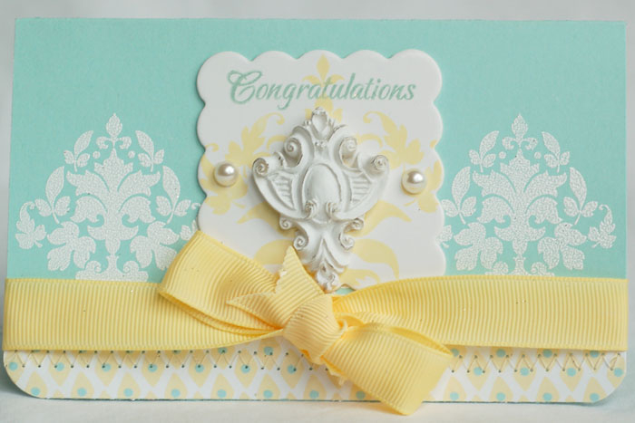 Damask Designs stamps and Lemon Tart ribbon.