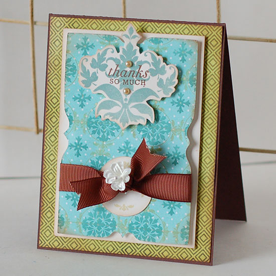 Stamps:  Damask Designs, Guidelines 2<br />
Ink:  Ocean Tides, Dark Chocolate, Spring Moss<br...