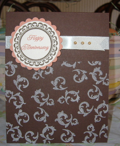 Supplies used:<br />
Stamps:  Wedding Day<br />
Ink:  Vintage Cream, Dark Chocolate, Melon...