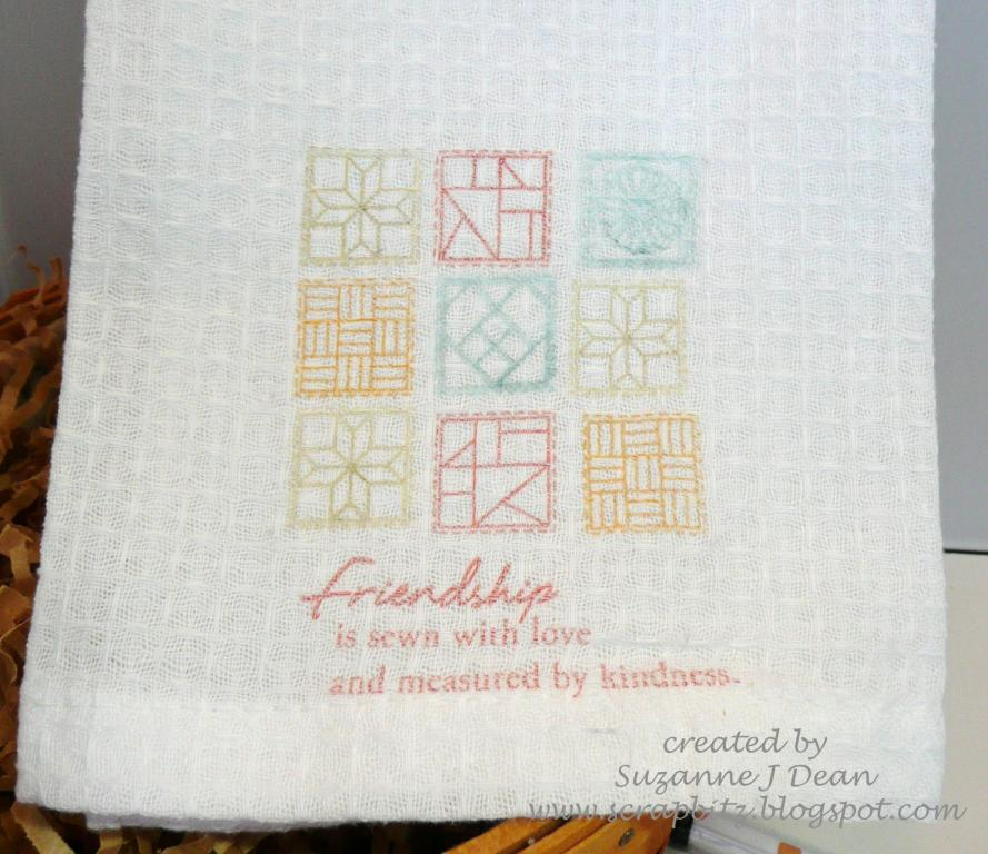 tea towel stamped w/ Palette Inks