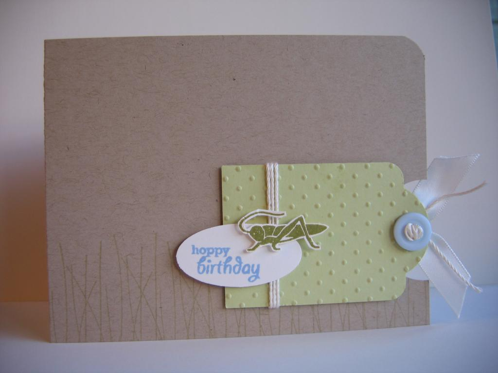 Stamps:  Green Thumb (Grasshopper &amp; Sentiment) &amp; With Sympathy (Grass)<br />
Colors:...