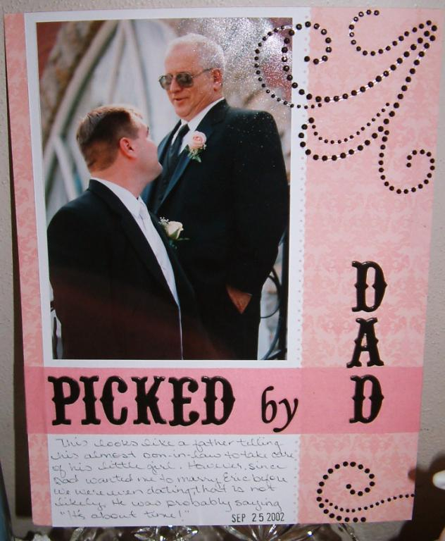 Picked by Dad<br />
Background was made using Damask Designs and Versamark on Sweet Bluch...