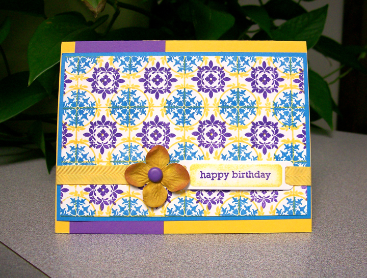 I used Summer Sunrise (PTI), purple, blue (cubes from Hero Arts), Guide Lines Two and Birthday...