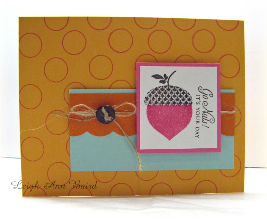 I used the nut from first fruits with a sentiment from Year Round Puns.  Love using Hibiscus Burst!