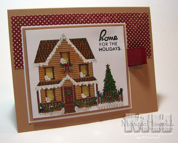 Copics used, misc. ribbon, acetate for windows, liquid applique, misc. paper