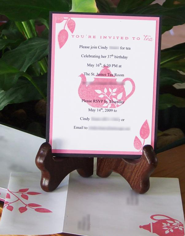 Tea invites using the Tea for Two set and the Beautiful Blooms leaves.