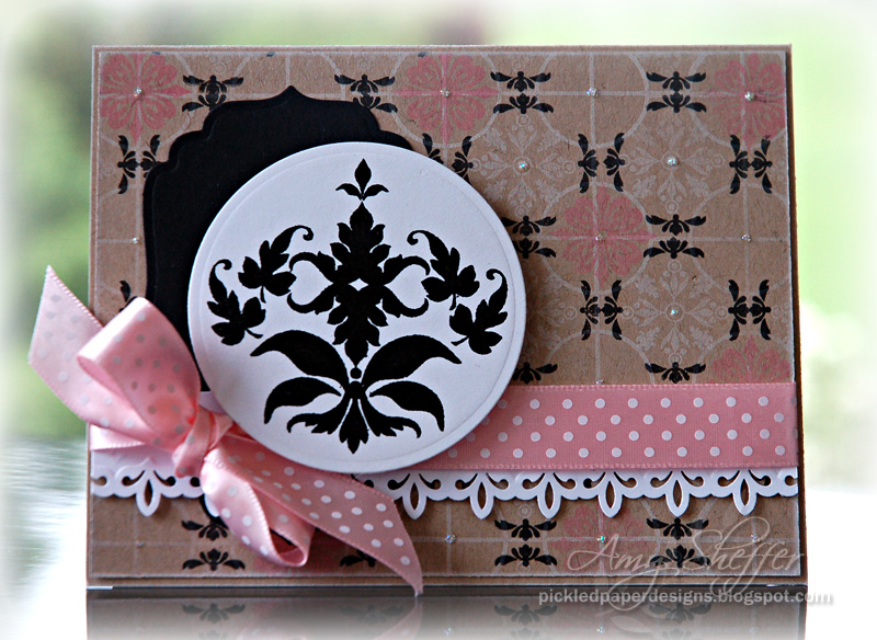 Stamps: Damask Designs and Guide Lines Two<br />
Paper: Papertrey Kraft and White card stock<br...