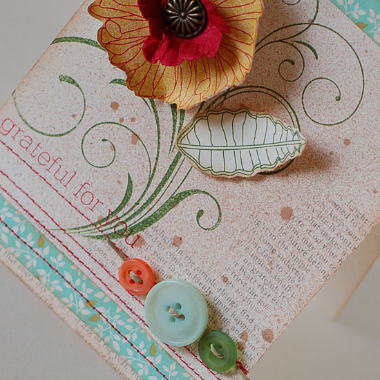 Grateful For You Card<br />
Stamps:  Background Basics: Text, Fancy Flourishes, Friends Til the...