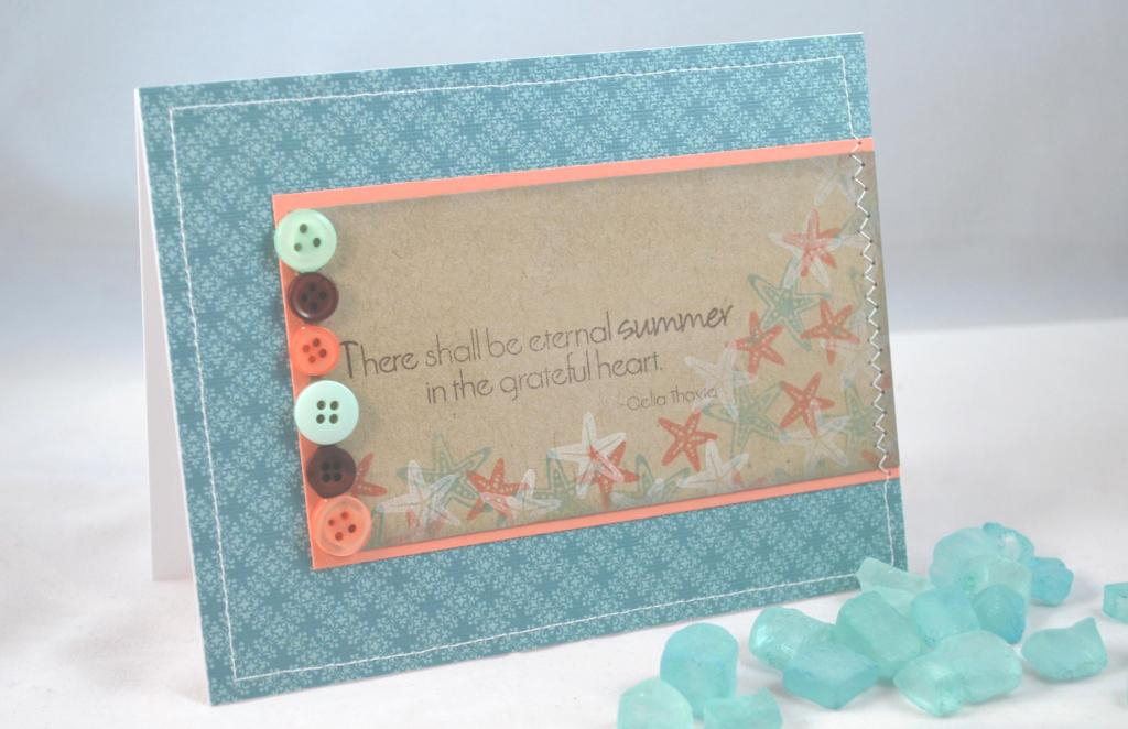 Supplies:<br />
Stamps - Day at the Beach<br />
Ink - Fresh Snow, Ocean Tides, Melon Berry,...