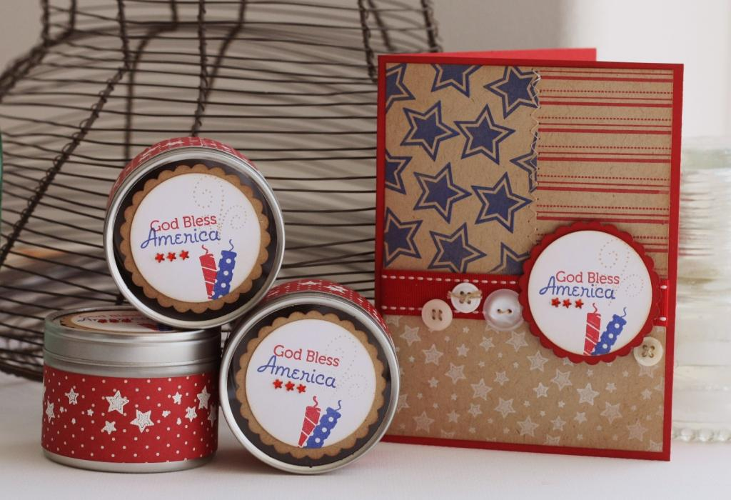 * Stamps- Let Freedom Ring<br />
    * Ink-Red and Blue Pigment by Tsukineko, Creamy Caramel by...
