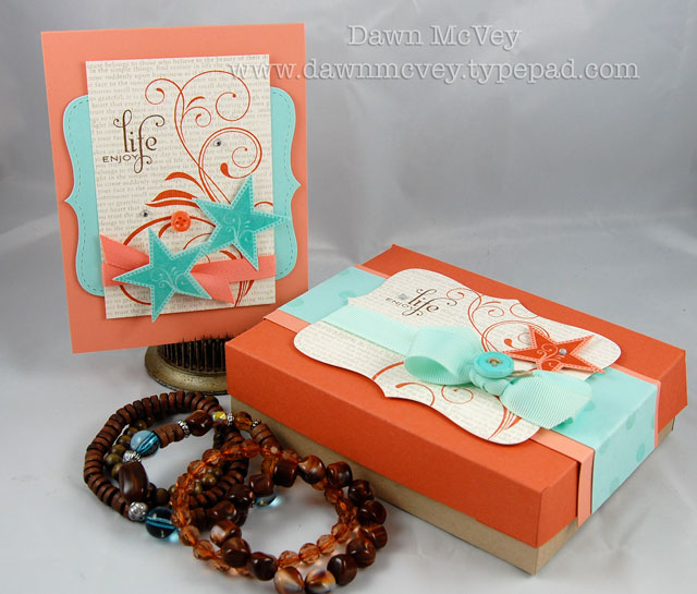 Paper: melon berry, aqua mist, vintage cream, kraft, really rust<br />
Stamps: Star Prints,...