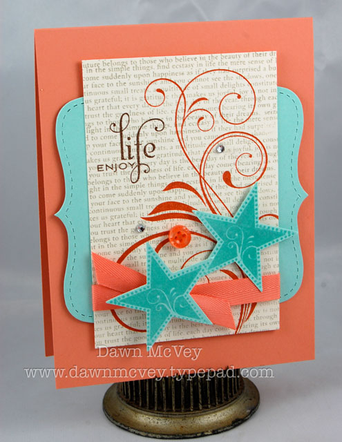Paper: melon berry, aqua mist, vintage cream, kraft, really rust<br />
Stamps: Star Prints,...