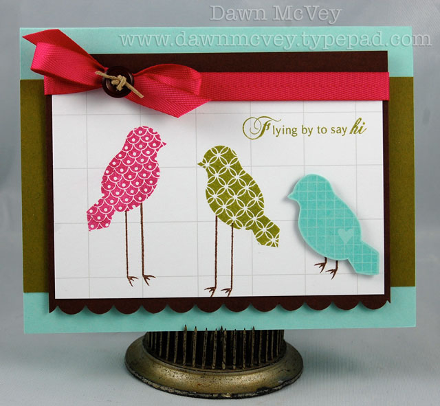 Paper: aqua mist, ripe avocado, dark chocolate, guide lines I grid card stock<br />
Stamps:...