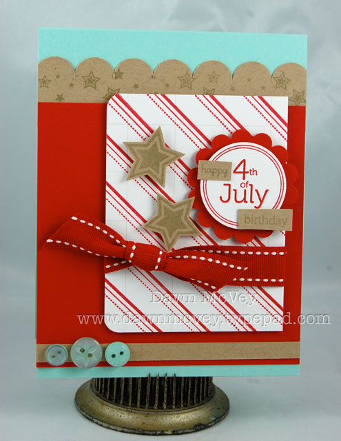 Paper: aqua mist, kraft, pure poppy, guide lines I grid card stock<br />
Stamps: Let Freedom...