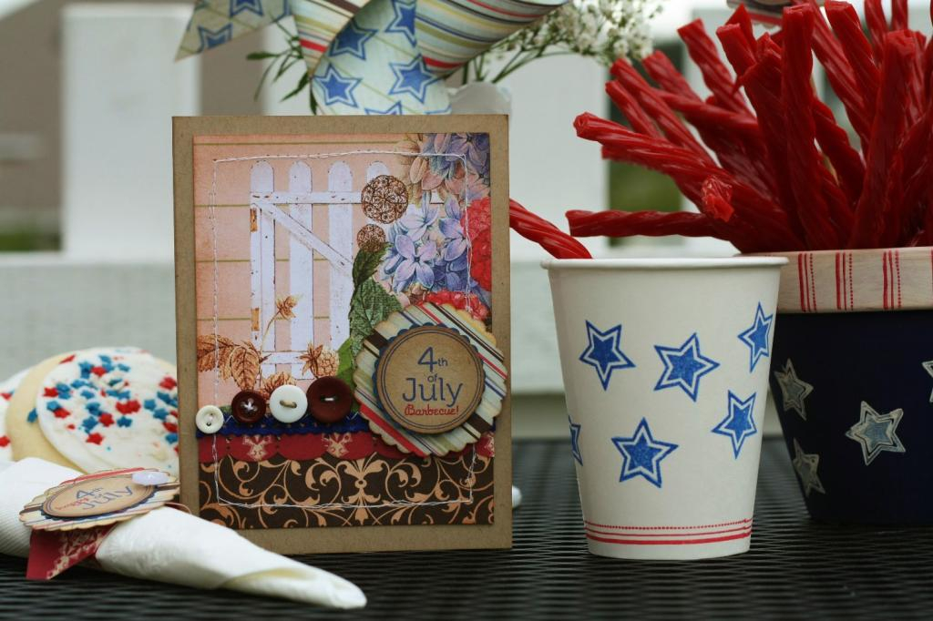 * Stamps- Let Freedom Ring<br />
    * Ink- Red and bright Blue pigment ink by Tsukineko, Pure...