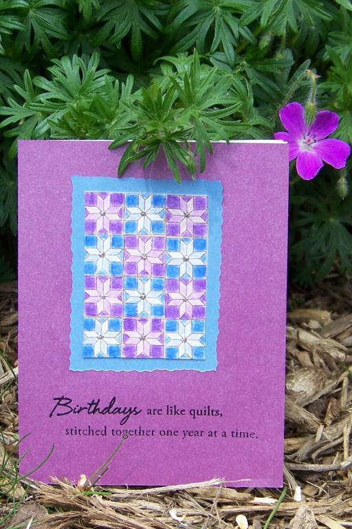 Quilt squares are colored with Prisma colors and OMS.  I put Stickles in the center of each square.