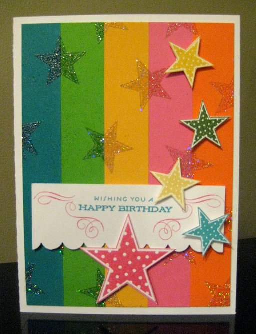 This card was made with the leftover papers from my topsy turvy cake card. I glues the 5...