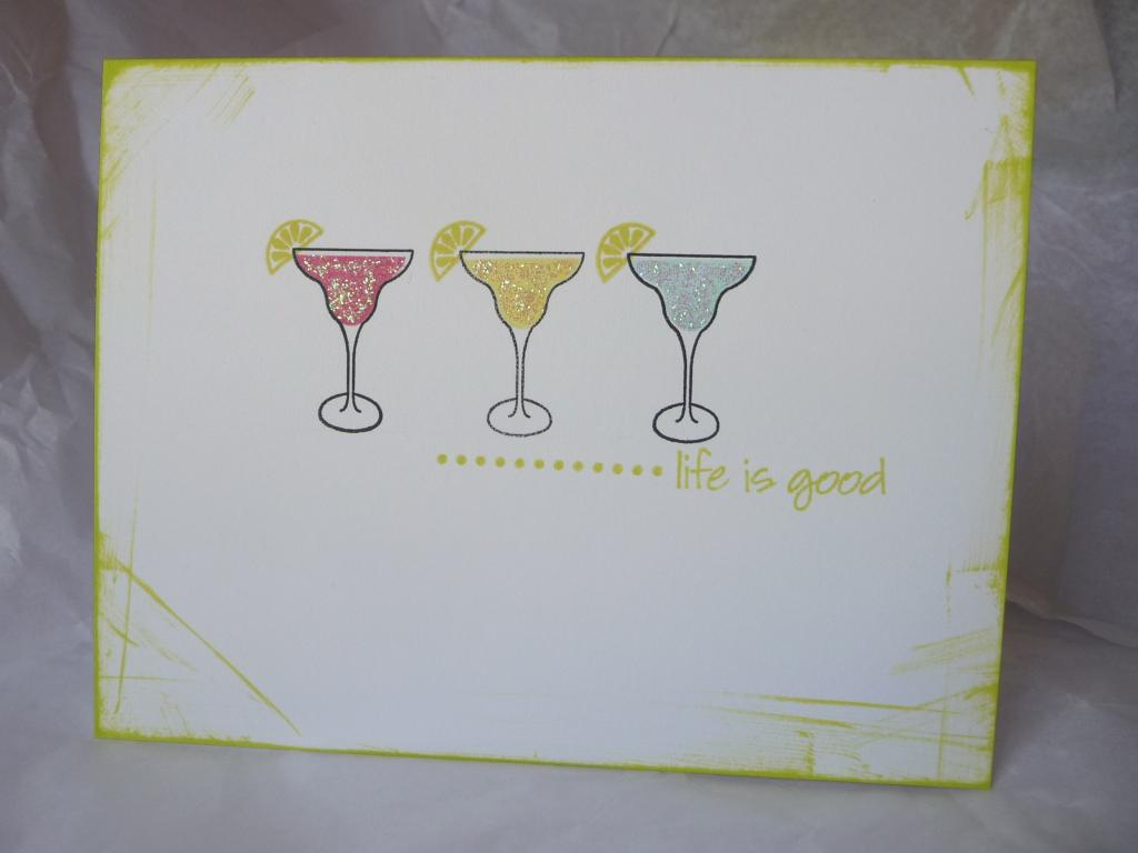 Stamps: Day at the Beach, Wishing You<br />
Ink: aqua mist, hibiscus, MM lime, palette noir<br...