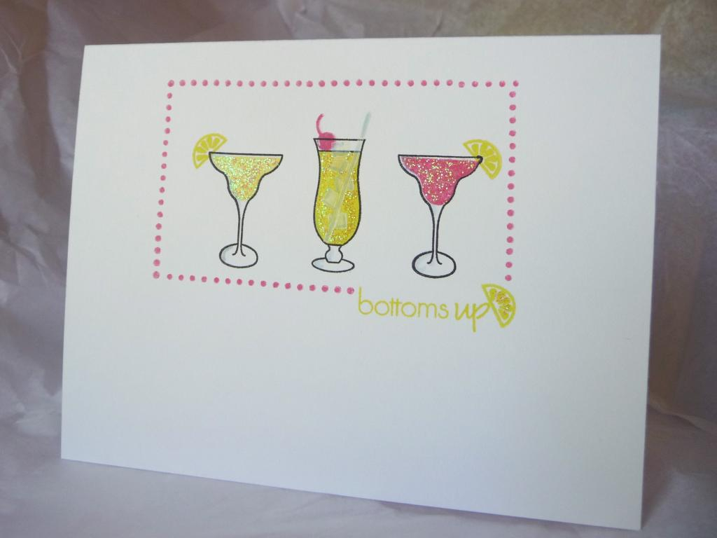 Stamps: Day at the Beach, Wishing You<br />
Ink: lemon tart, hibiscus, MM lime, palette noir<br...