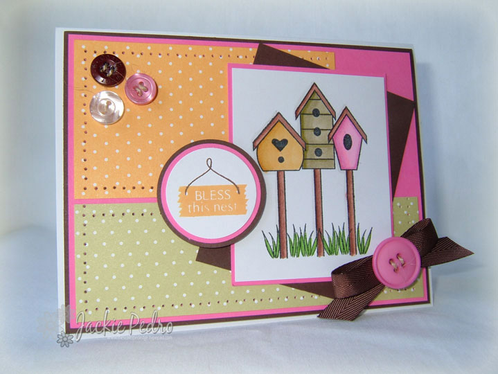 Stamps:  Bird Watching<br />
Paper:  White, Dark Chocolate, Hibiscus Burst, Bitty Dot DP (all...